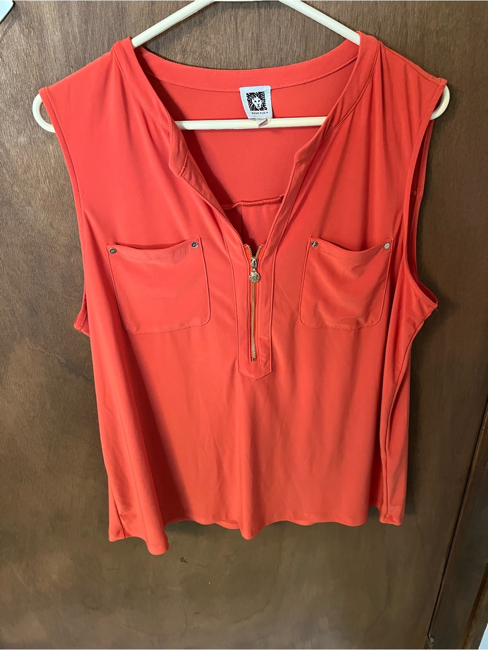 Anne Klein Orange Zip-Front Sleeveless Top